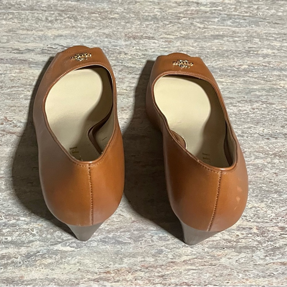 Coach GALA Women's Brown Peep Toe Wedge Heels - Picture 2 of 16